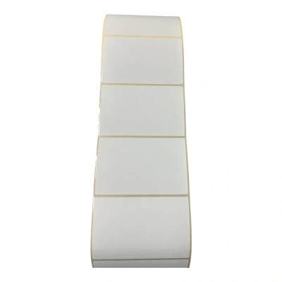 32 00079 – Etiketa 110 mm x 70 mm, Thermo eco, Bílá, Žlutý podklad, Dutinka 40 mm, 1000 ks/kotouč, Odlepitelné lepidlo, Průměr kotouče 118 mm