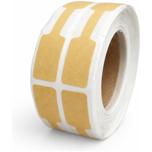 32 01163 – Etiketa 60 mm x 12 mm, Klenotnícka, 2 – Produkcia, Kraftový papier, Hnedá, Dutinka 40 mm, 500 ks/kotúč, Permanentné lepidlo, Priemer kotúča 70 mm