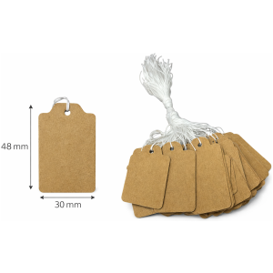 32 01177 – Visiaci štítok na šnúrke, šírka: 30 mm, výška: 48 mm, Kraftový papier, Hnedá, Balenie – 100 ks