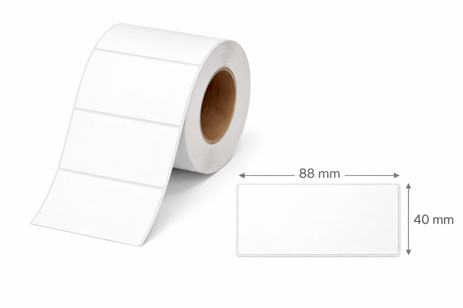32 01187 – Etiketa 88 mm x 40 mm, Thermo eco, Biela, Dutinka 40 mm, 1000 ks/kotúč, Permanentné lepidlo, Priemer kotúča