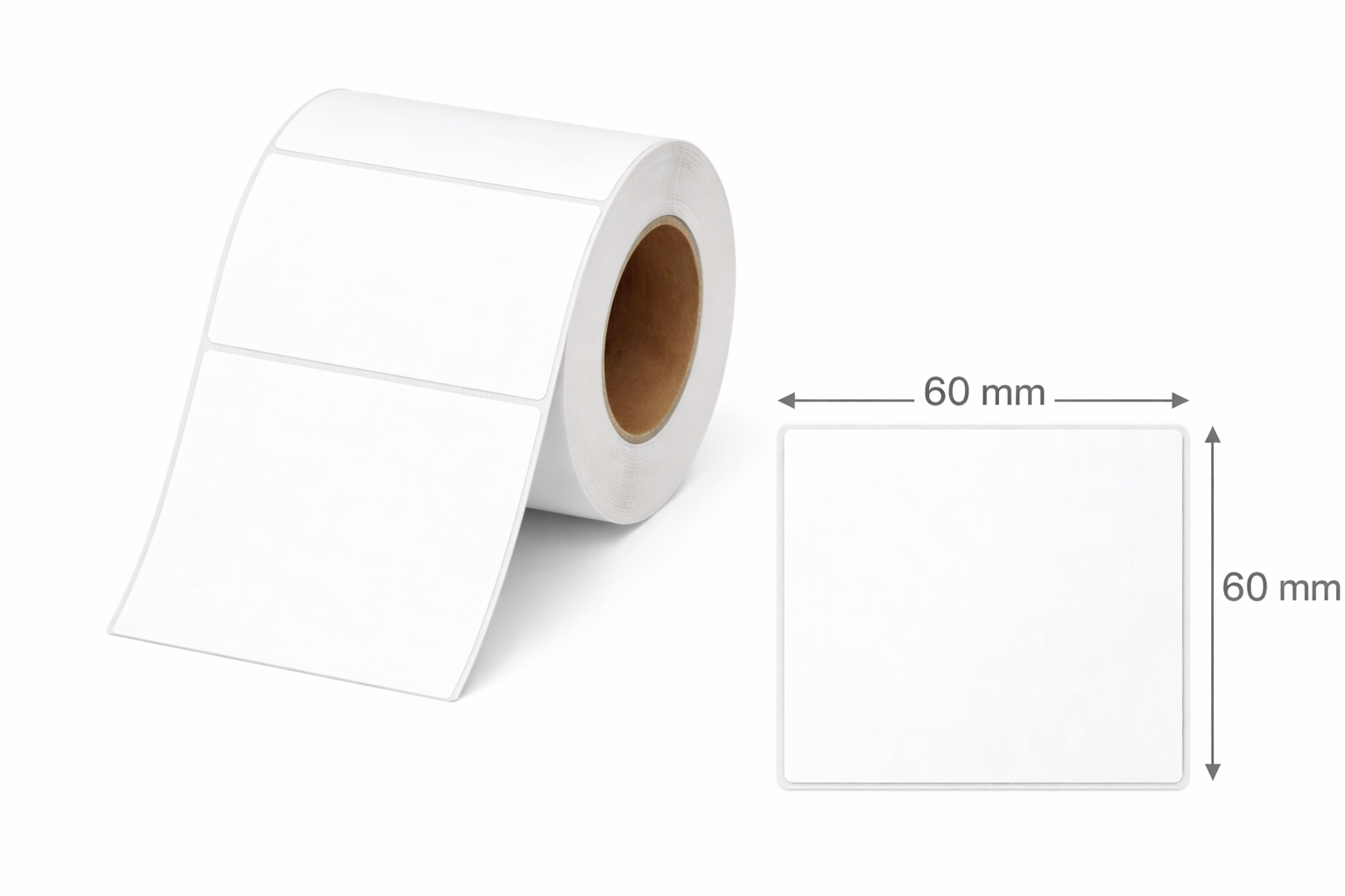 32 01188 – Etiketa 60 mm x 60 mm, Thermo eco, Biela, Dutinka 40 mm, 2000 ks/kotúč, Permanentné lepidlo, Priemer kotúča