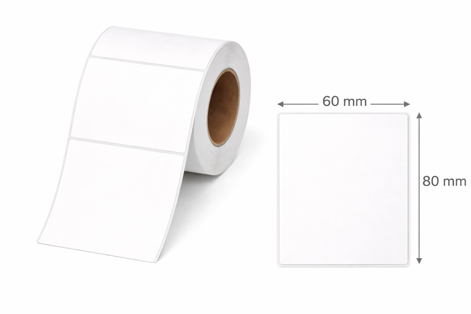 32 01189 – Etiketa 60 mm x 80 mm, Thermo eco, Biela, Dutinka 40 mm, 2000 ks/kotúč, Permanentné lepidlo, Priemer kotúča